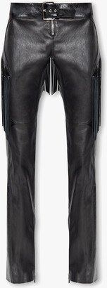 Leather Trousers With Fringes - Black