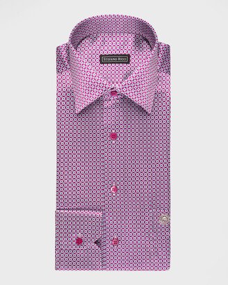 Men's Medallion-Print Silk Dress Shirt-AA