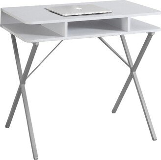 White Top Computer Desk - Silver Metal - EveryRoom