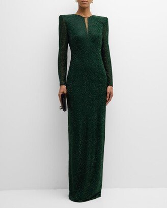 Forest Green Beaded Column Gown-AA