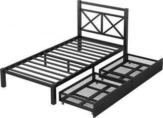 IGEMAN Storage Metal Platform Bed with 2 Drawers, Twin