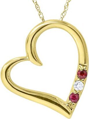 Pompeii3 Diamond & Ruby Heart Pendant 3-Stone 14K Yellow Gold with 18 Chain