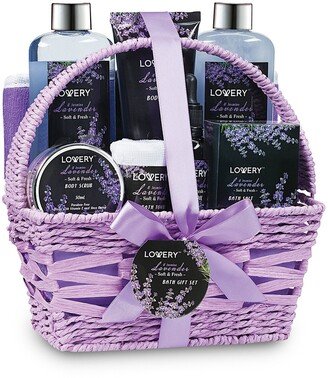 Lovery Home Spa Gift Basket - Lavender and Jasmine Fragrance - 9pc Set