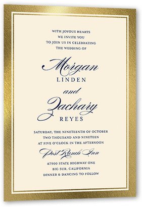 Wedding Invitations: Remarkable Frame Classic Wedding Invitation, White, Gold Foil, 5X7, Matte, Signature Smooth Cardstock, Square