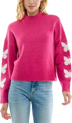 Juniors' Butterflies Mock-Turtleneck Sweater