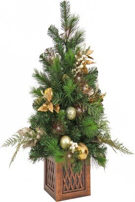 National Tree Company, 3' Christmas Yuletide Glam Decorated Table Top Tree in Pot, 35 Warm Led Lights- Battery Operated with Remote Control