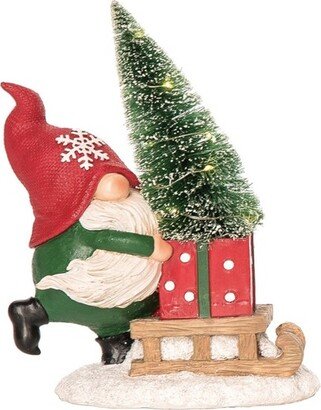 Resin 7 in. Multicolored Christmas Light Up Gnome and Bottle Brush Figurine