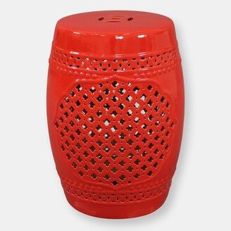 Sunnydaze Decor Marrakesh Lattice Ceramic Garden Stool 17.75 Red Plant Stand Side Table