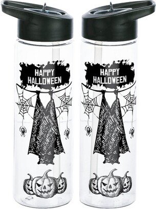 USA Happy Halloween Bat and Pumpkin Transparent 24 Ounce BPA-Free Uv Tritan Plastic Water Bottle