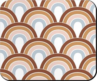 Mouse Pads: Retro Rainbow Waves - Scales And Curves - Rust Beige Blush Blue On White Mouse Pad, Rectangle Ornament, Orange