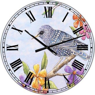 Designart Starling Bird with Flowers Large Cottage Wall Clock - 36 x 28 x 1