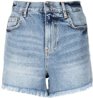 Crystal-Embellished Denim Shorts-AA