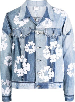 Floral-Print Patchwork Denim Jacket