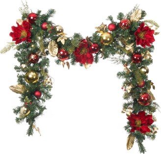 Company 9' Artificial Christmas Garland with Lights, Golden-Tone Leaf Red Magnolia