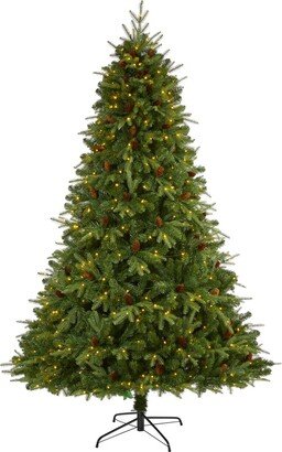 Wellington Spruce Natural Look Artificial Christmas Tree with Lights and Pine Cones, 96