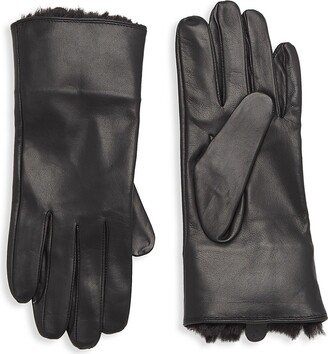 Faux Fur-Lined Leather Gloves