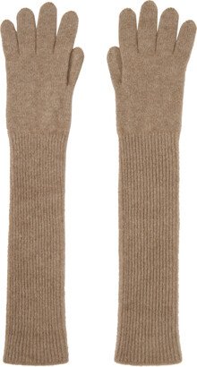 Brown Baby Cashmere Knit Long Gloves