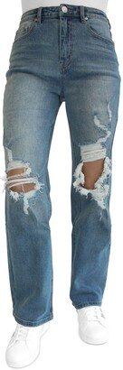 Juniors' Super High Rise Distressed 90s Wide Leg Jeans