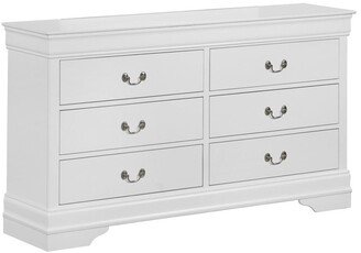 Transitional Style 6 Drawer Dresser with Metal Pulls, White