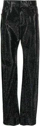 Rhinestone-Embellished Straight-Leg Trousers