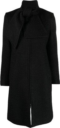 Detachable-Bow Zip-Up Bouclé Coat