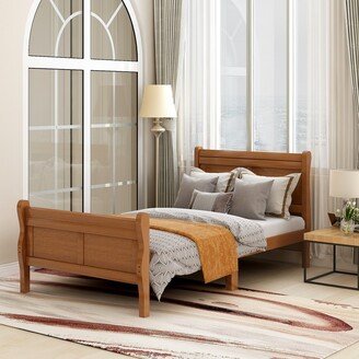 RASOO Twin Size Wood Platform Bed with Vintage Headboard & Footboard, Supported by Solid Wooden Slats-AA