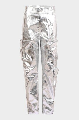 Des Phemmes Metallic Faux Leather Cargo Trousers in Silver