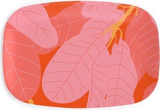 Serving Platters: Tropical Banana Leaves - Coral Spice Serving Platter, Pink