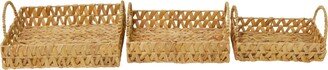 Seagrass Handmade Woven Tray with Handles, Set of 3, 19, 16, 15 W