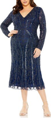 FABULOUSS BY MAC DUGGAL Embellished Long Sleeve Midi Cocktail Dress