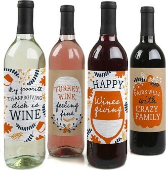 Big Dot of Happiness Happy Thanksgiving - Fall Harvest Party Decorations for Women and Men - Wine Bottle Label Stickers - Set of 4