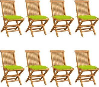 Patio Chairs with Bright Green Cushions 8 pcs Solid Teak Wood - 24.4'' x 22.2'' x 37''