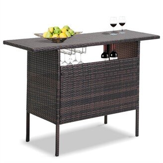 JUSTMAE Outdoor Patio Rattan Bar Counter Table