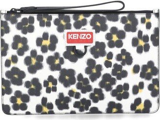 Leopard-printed Zipped Clutch Bag