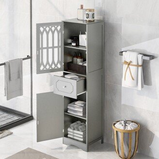 Joliwing 63.8'' Tall Bathroom Cabinet Freestanding with Acrylic Doors and Drawers,Grey - Bathroom Cabinet