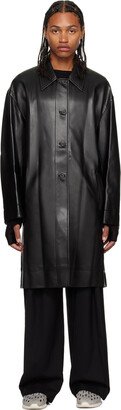 Black Belted Faux-Leather Coat