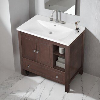 IGEMAN 30 Solid Wood Frame Bathroom Vanity with Ceramic Sink Set, One Storage Cabinet and Drawers