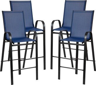 4 Pack Brazos Series Navy Outdoor Barstools with Flex Comfort Material and Metal Frame