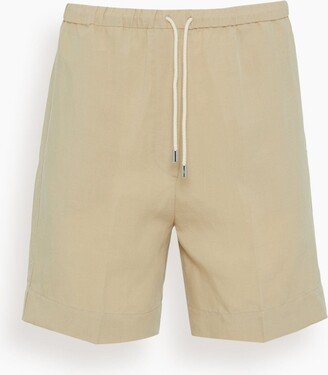 Press-Creased Drawstring Shorts in Overcast Beige