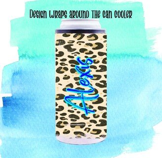 Leopard Print With Name Personalized Slim Can Cooler Skinny