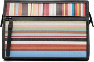 Striped Leather Wash Bag