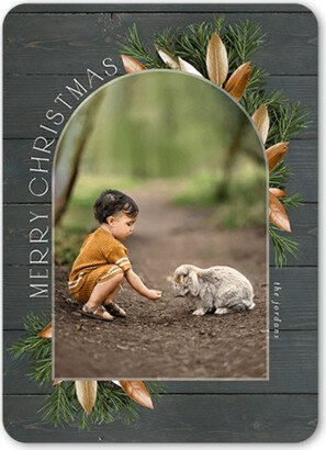 Holiday Cards: Floral Arched Frame Holiday Card, Grey, 5X7, Christmas, Standard Smooth Cardstock, Rounded