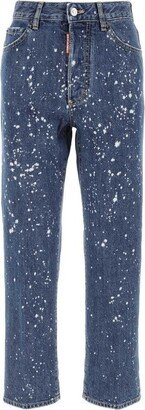 Paint-Splatter Straight-Leg Cropped Jeans