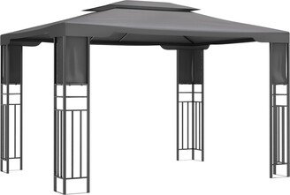 13' x 10' Patio Gazebo Outdoor Canopy Shelter with Double Vented Roof, Storage Shelves, Steel Frame for Lawn, Backyard and Deck, Grey