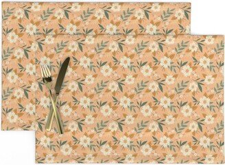 Peach Floral Placemats | Set Of 2 - Bella By Devondesignco Spring Easter Garden Flowers Ditsy Cloth Spoonflower