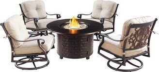 Oakland Living Outdoor Aluminum 44 in. Round Fire Table Set with Four Deep Seating Swivel Rocking Chairs & Accessories