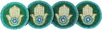 Maison Mm Hamsa Hand Coaster Set Of 4 - Blue, Gold, Green