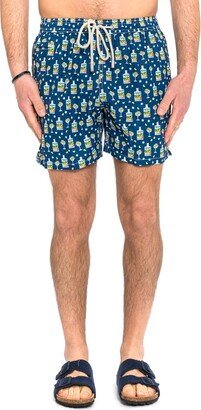 Graphic Printed Drawstring Swim Shorts-AE