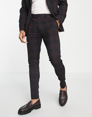 super skinny suit pants in burgundy and black tartan