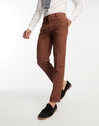 slim suit pants in chocolate slubby texture